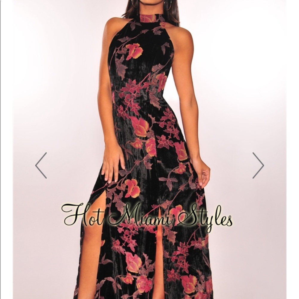 Hot Miami styles Maxi Dress velvet and flowers